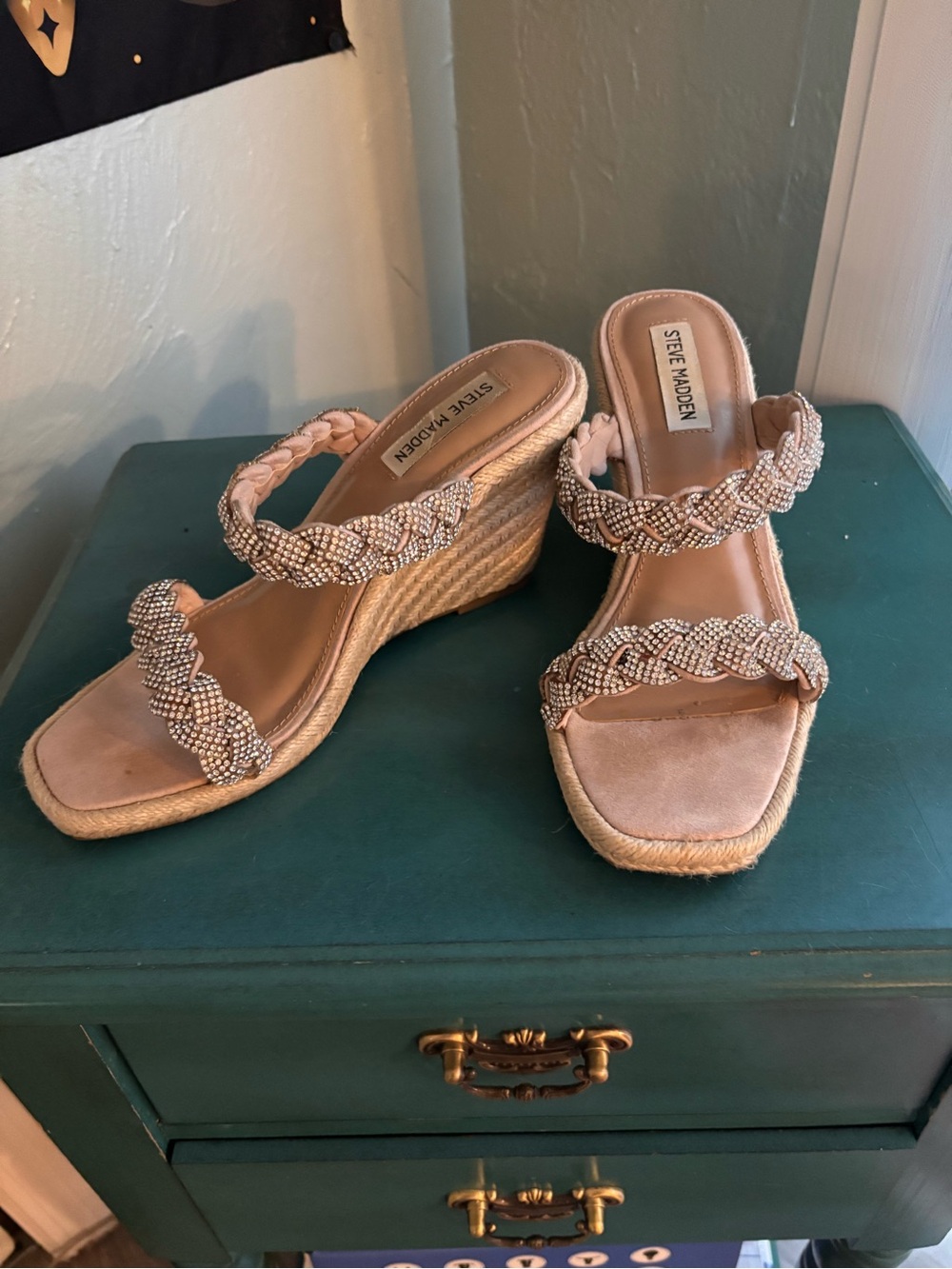 Steve Madden Beaded Braided Espadrille Wedge Sandals in Blush